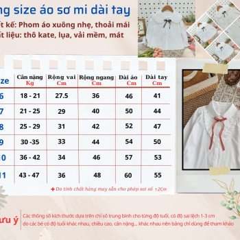 Áo sơ mi trắng dài tay học sinh tiểu học size 6 -10