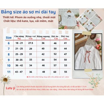 Áo sơ mi trắng dài tay học sinh tiểu học size 6 -10 Áo sơ mi trắng dài tay học sinh tiểu học size 6 -10