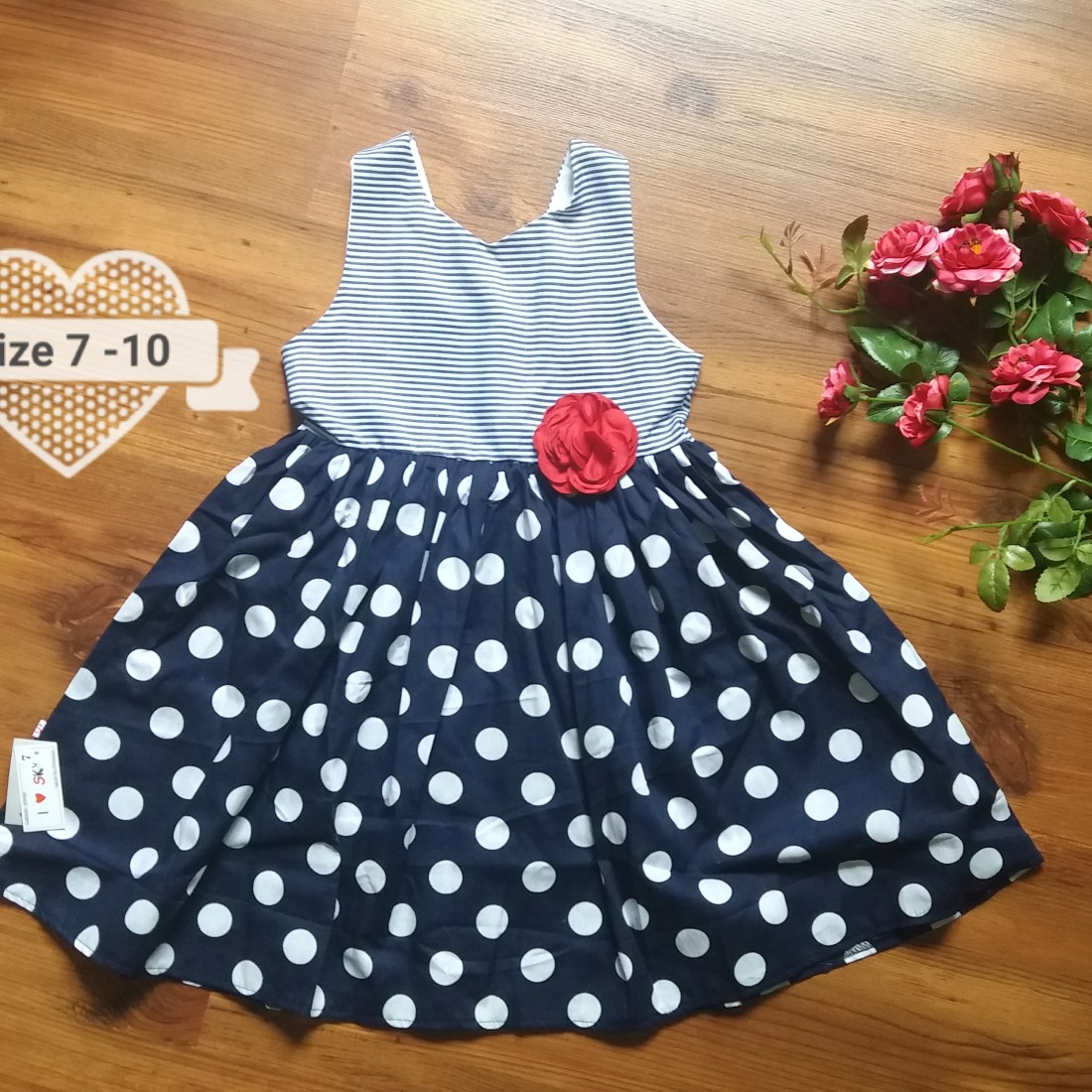 váy maxi thân kẻ chân chấm bi size 7 -10-