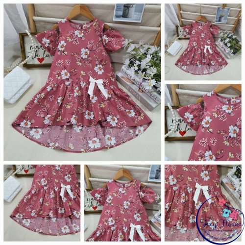 Váy hoa đuôi cá trễ vai bé gái size 7-10-VÁY XUÂN HÈ BÉ GÁI