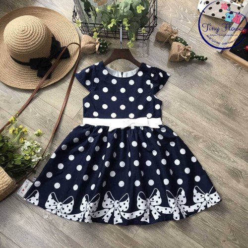 Váy thô chấm bi chân hoa nơ size 3-10-kidsky-bán sỉ Váy thô chấm bi chân hoa nơ size 3-10 Váy thô chấm bi chân hoa nơ size 3-10-VÁY XUÂN HÈ BÉ GÁI
