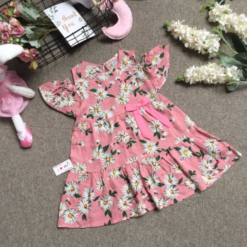 Váy thô hoa nơ eo 2 tầng vai trễ  size 4-8