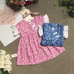 váy hoa thô vạt chéo nơ ngực size 2-6 