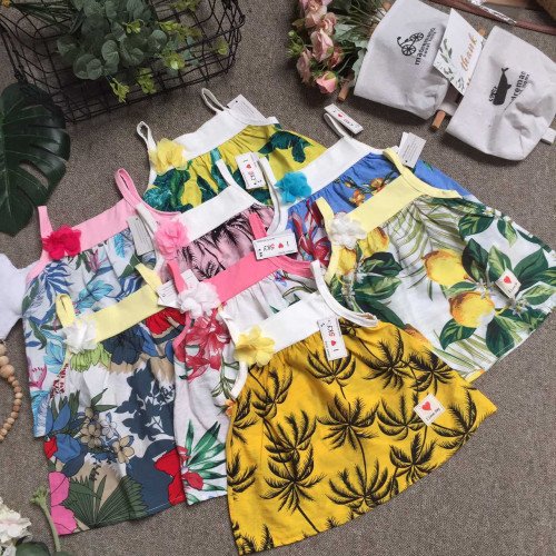 Áo 2 dây hoa tơ đũi size 6 -10-kidsky-bán sỉ Áo 2 dây hoa tơ đũi size 6 -10 Áo 2 dây hoa tơ đũi size 6 -10-