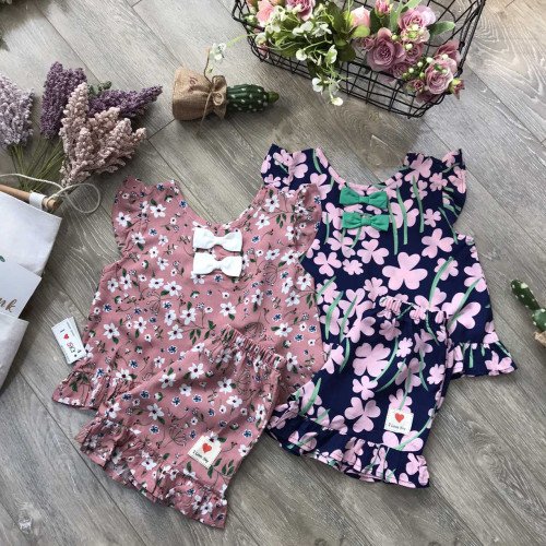 Bộ lanh hoa bé gái size 4-8 - BL20275-kidsky-bán sỉ Bộ lanh hoa bé gái size 4-8 - BL20275 Bộ lanh hoa bé gái size 4-8 - BL20275-