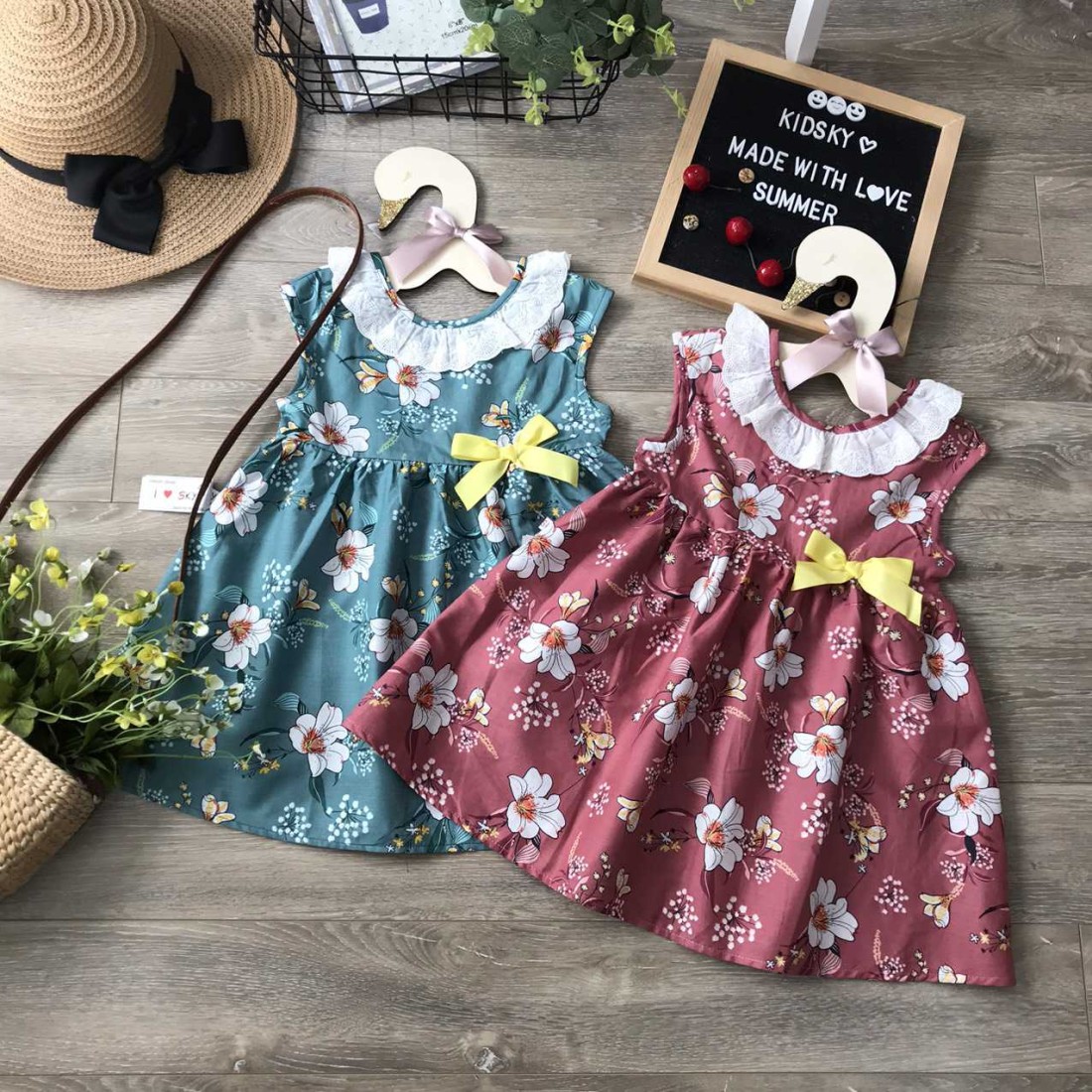 Váy hoa ren cổ size 4-8  -VR20155-