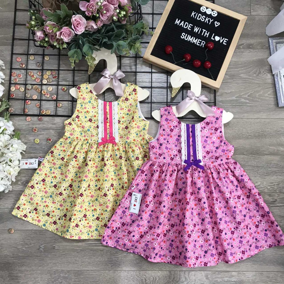 Váy hoa ren ngực xuân hè bé gái size 2-6  - VT2095-