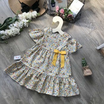 Váy hoa thô 2 tầng trễ vai size 4-8  - v30115