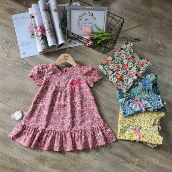 Váy hoa đuôi cá nơ eo size 2-6 - v7065