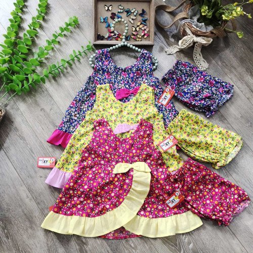 Bộ lanh hoa vạt chéo size 2-6 - B6085-kidsky-bán sỉ Bộ lanh hoa vạt chéo size 2-6 - B6085 Bộ lanh hoa vạt chéo size 2-6 - B6085-