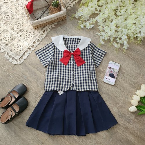 Áo sơ mi kẻ caro học sinh bé gái-kidsky-bán sỉ Áo sơ mi kẻ caro học sinh bé gái Áo sơ mi kẻ caro học sinh bé gái-ÁO SƠ MI CỘC TAY BÉ GÁI