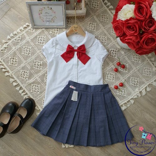 Áo sơ mi học sinh ren ngực nơ đỏ size 7 -11 --kidsky-bán sỉ Áo sơ mi học sinh ren ngực nơ đỏ size 7 -11 - Áo sơ mi học sinh ren ngực nơ đỏ size 7 -11 --ÁO SƠ MI CỘC TAY BÉ GÁI