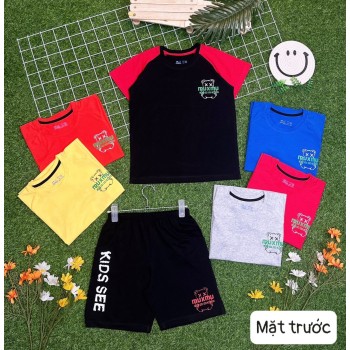 bộ cotton bé trai in hinh gấu size 10 - 16